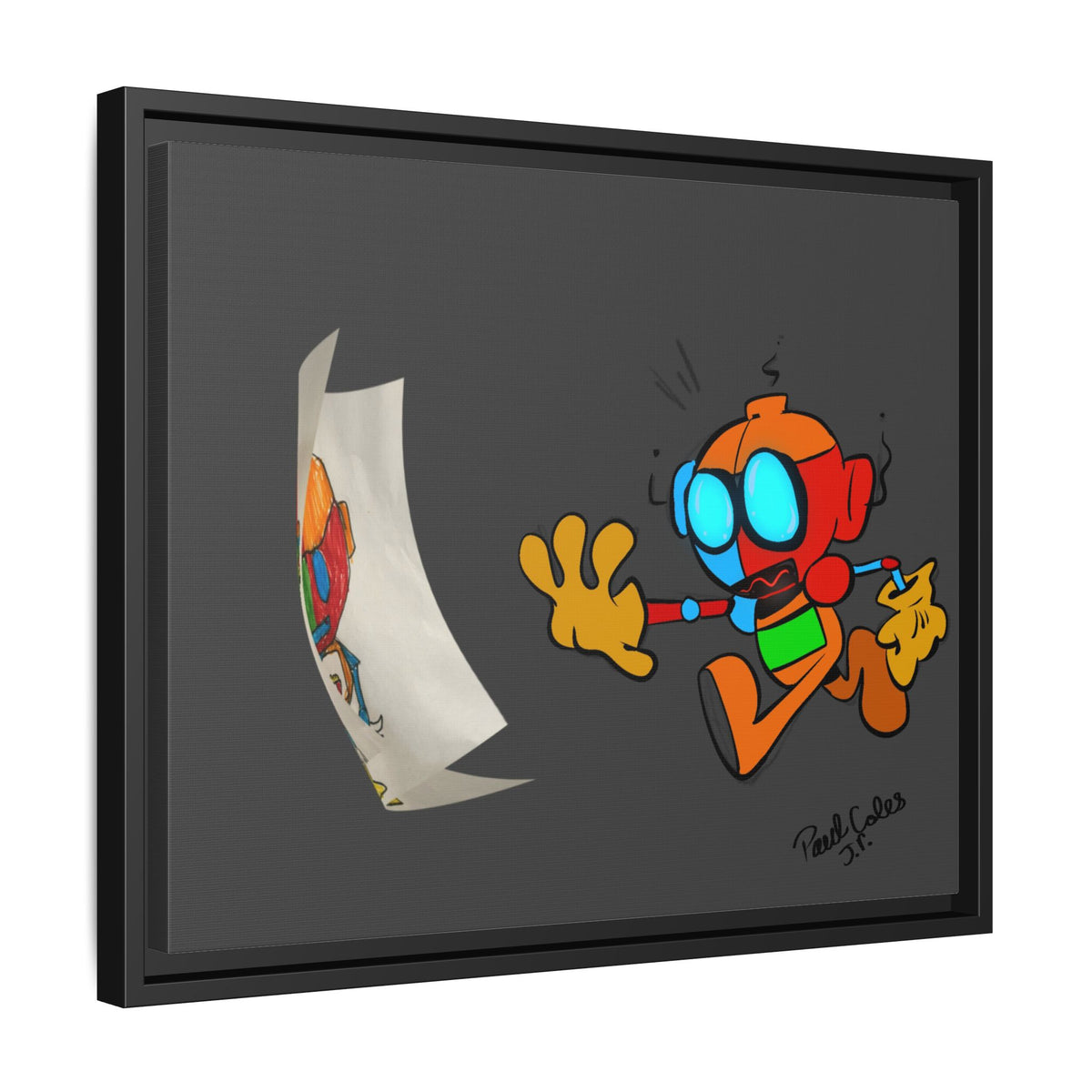 Android  Irony Framed Matte Canvas Art — Colorful Cartoon Robot Print