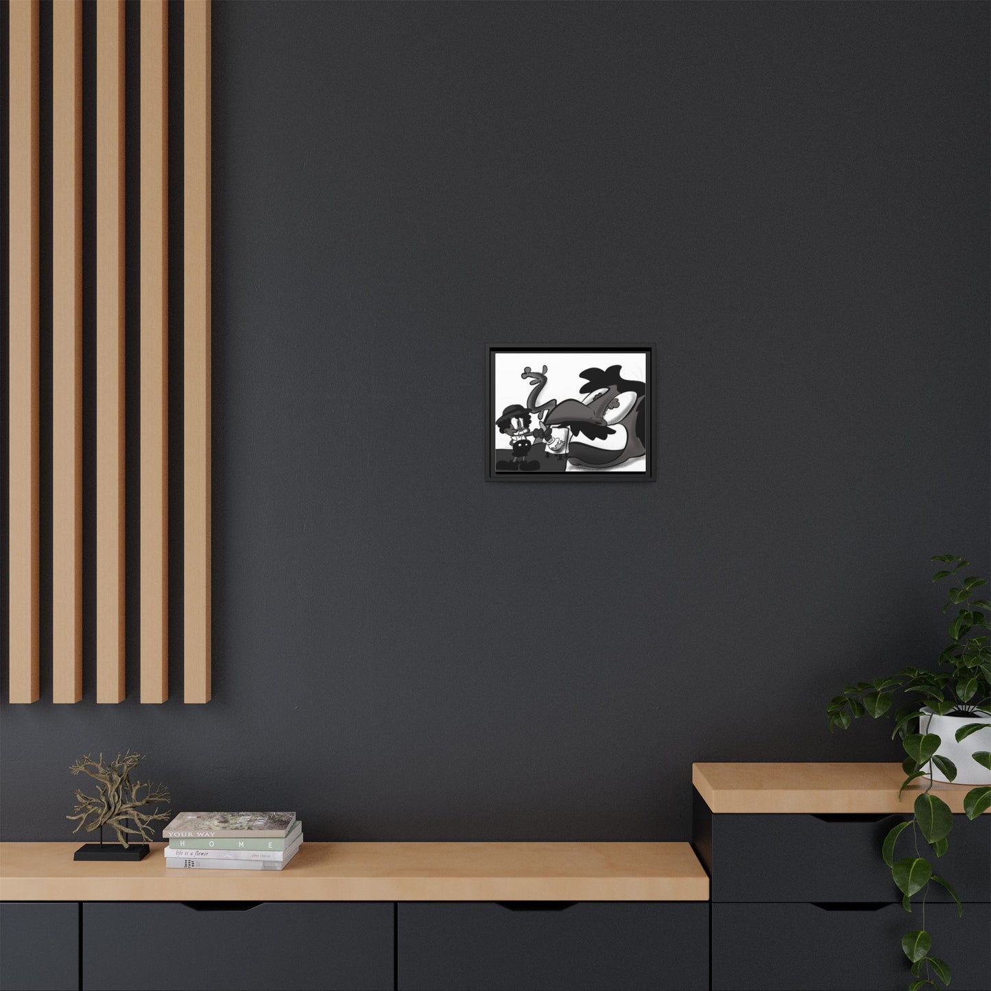 Jack & The Bean Stalk  Matte Canvas Framed Art — Monochrome Retro Character Print