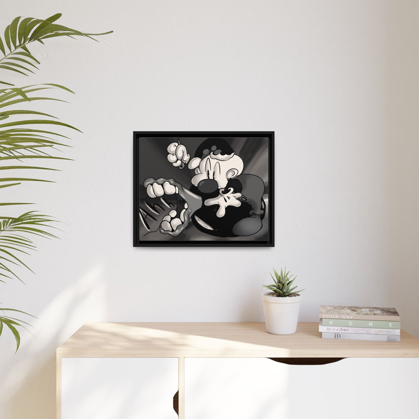Screaming Circus  Matte Canvas Framed Art — Monochrome Retro Character Print
