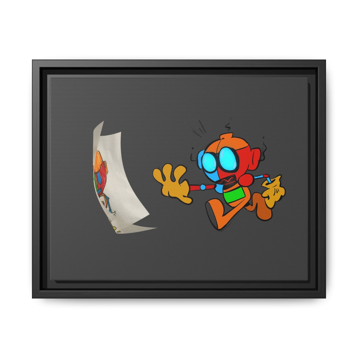 Android  Irony Framed Matte Canvas Art — Colorful Cartoon Robot Print