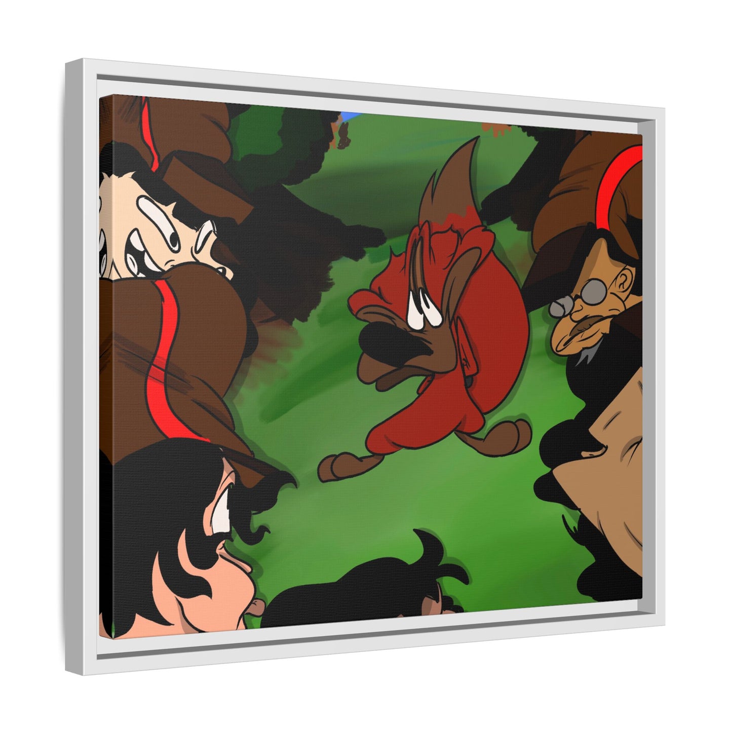 Hunting Season Framed Matte Canvas Art — Vintage Cartoon Band of Pirates Illustration