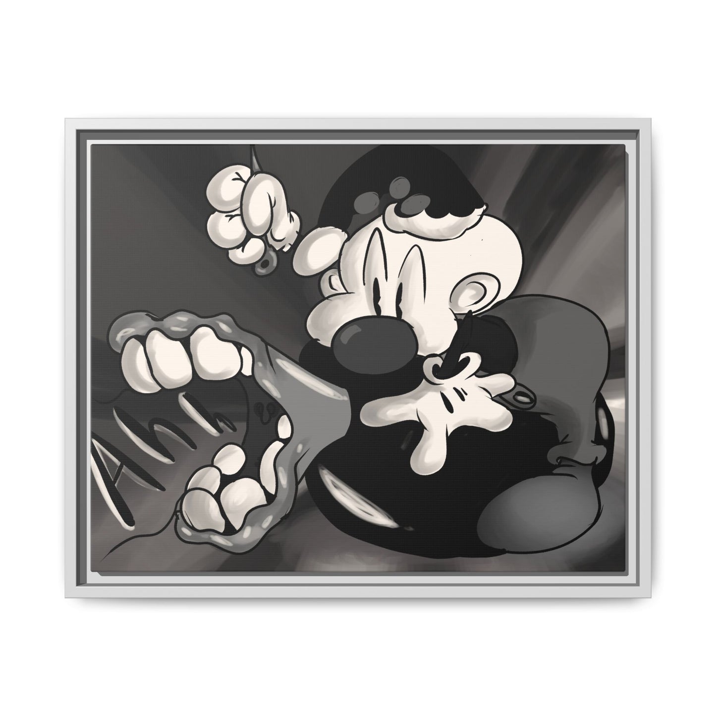 Screaming Circus  Matte Canvas Framed Art — Monochrome Retro Character Print