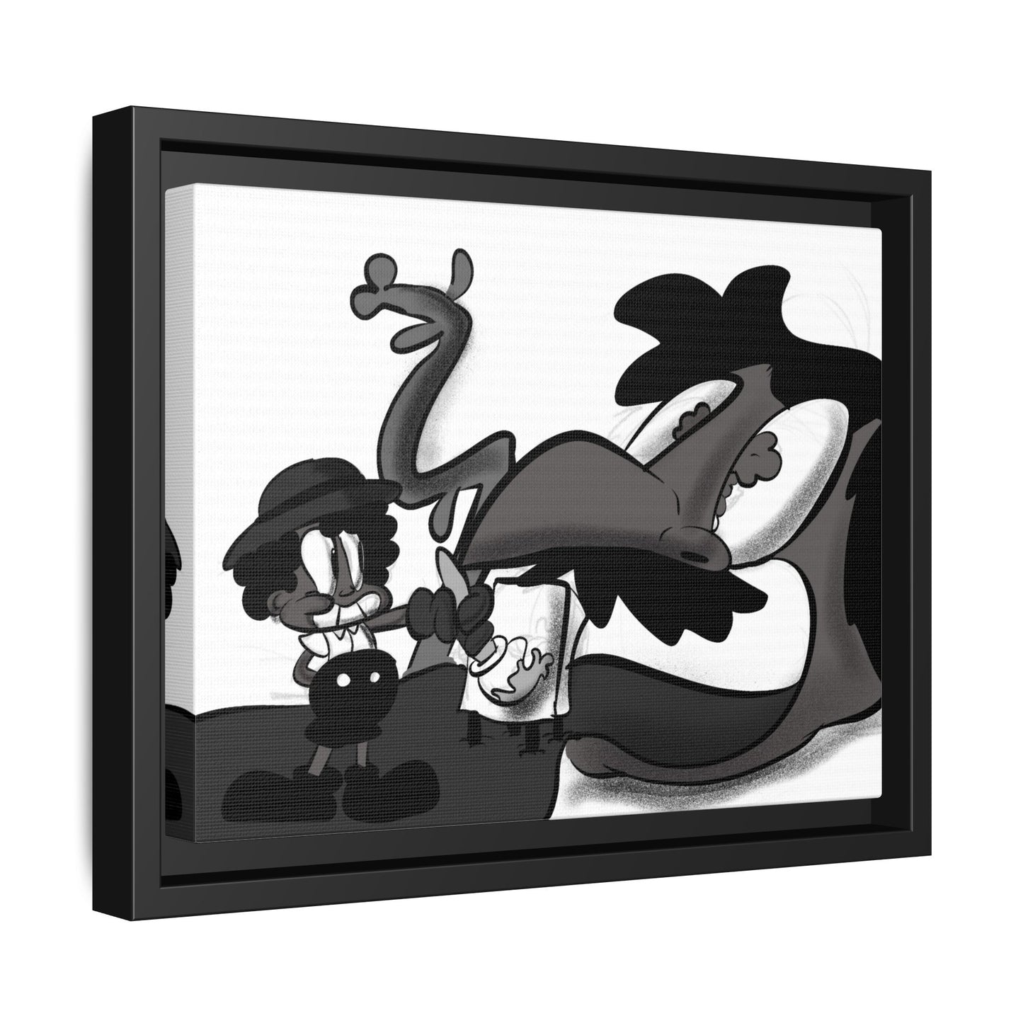 Jack & The Bean Stalk  Matte Canvas Framed Art — Monochrome Retro Character Print