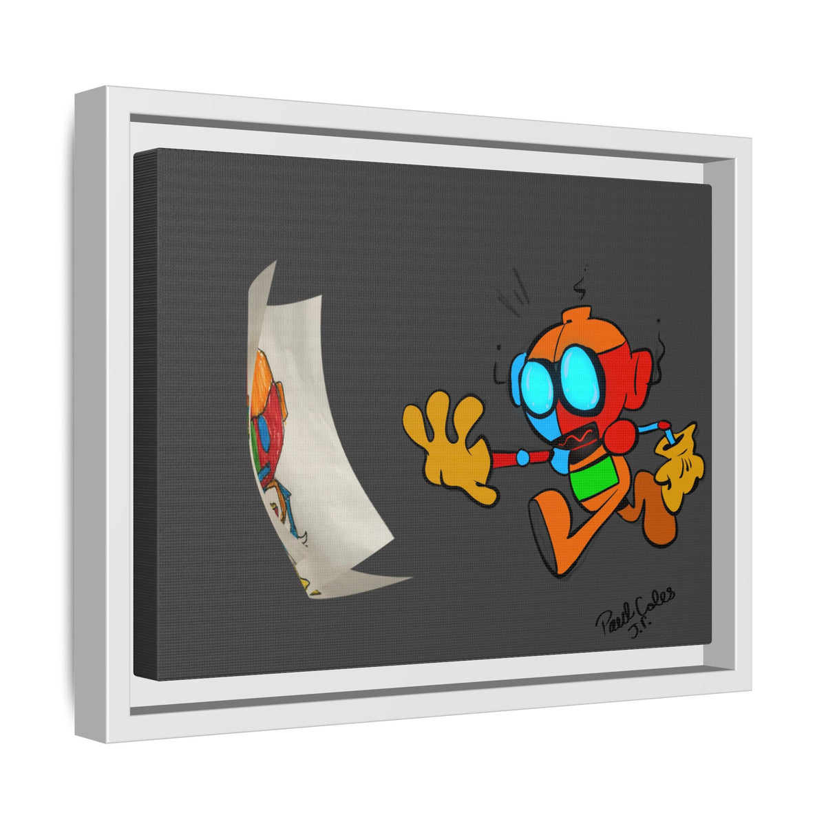 Android  Irony Framed Matte Canvas Art — Colorful Cartoon Robot Print