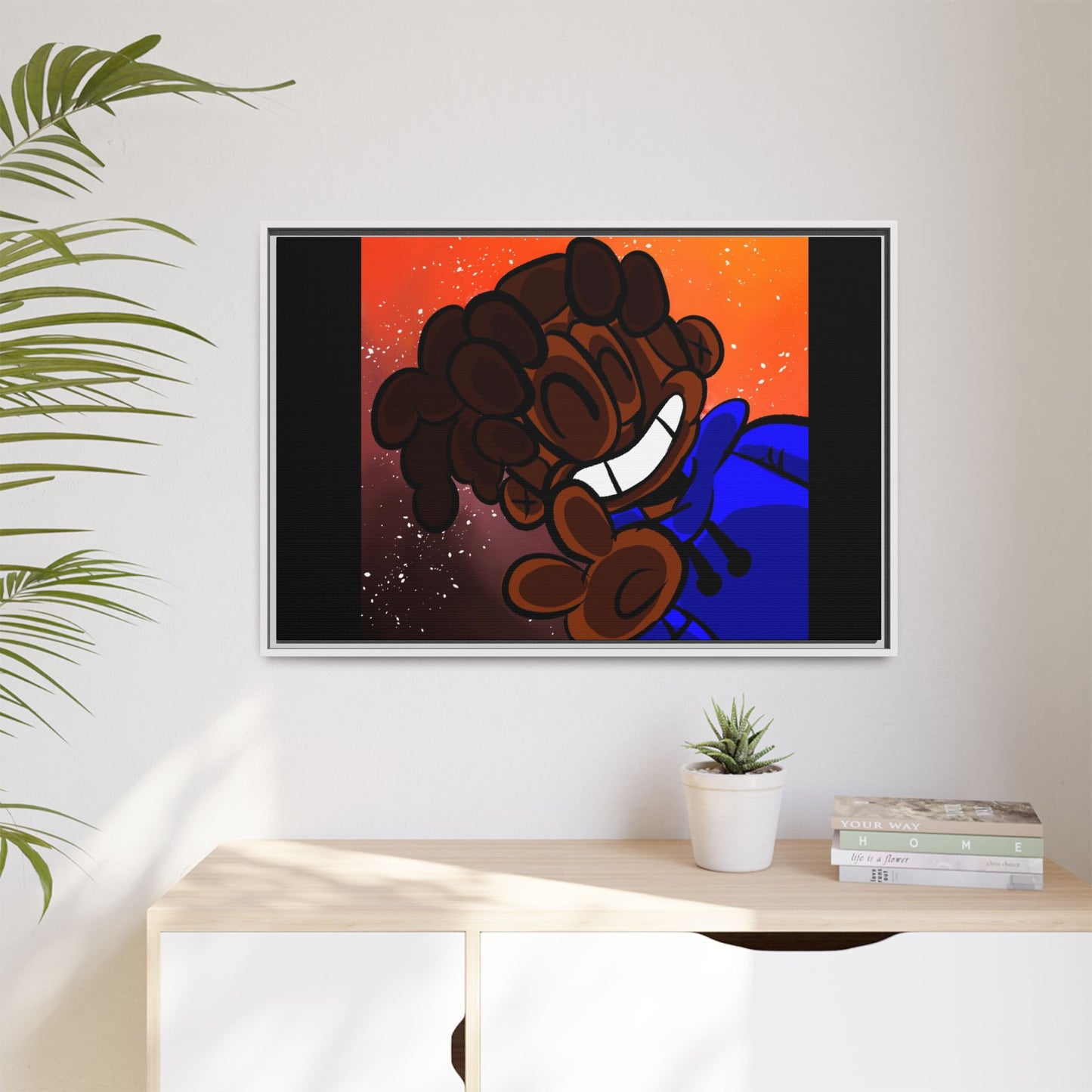 Peace of Me Framed Matte Canvas Art — Cartoon Smile Character on Orange-Red Background