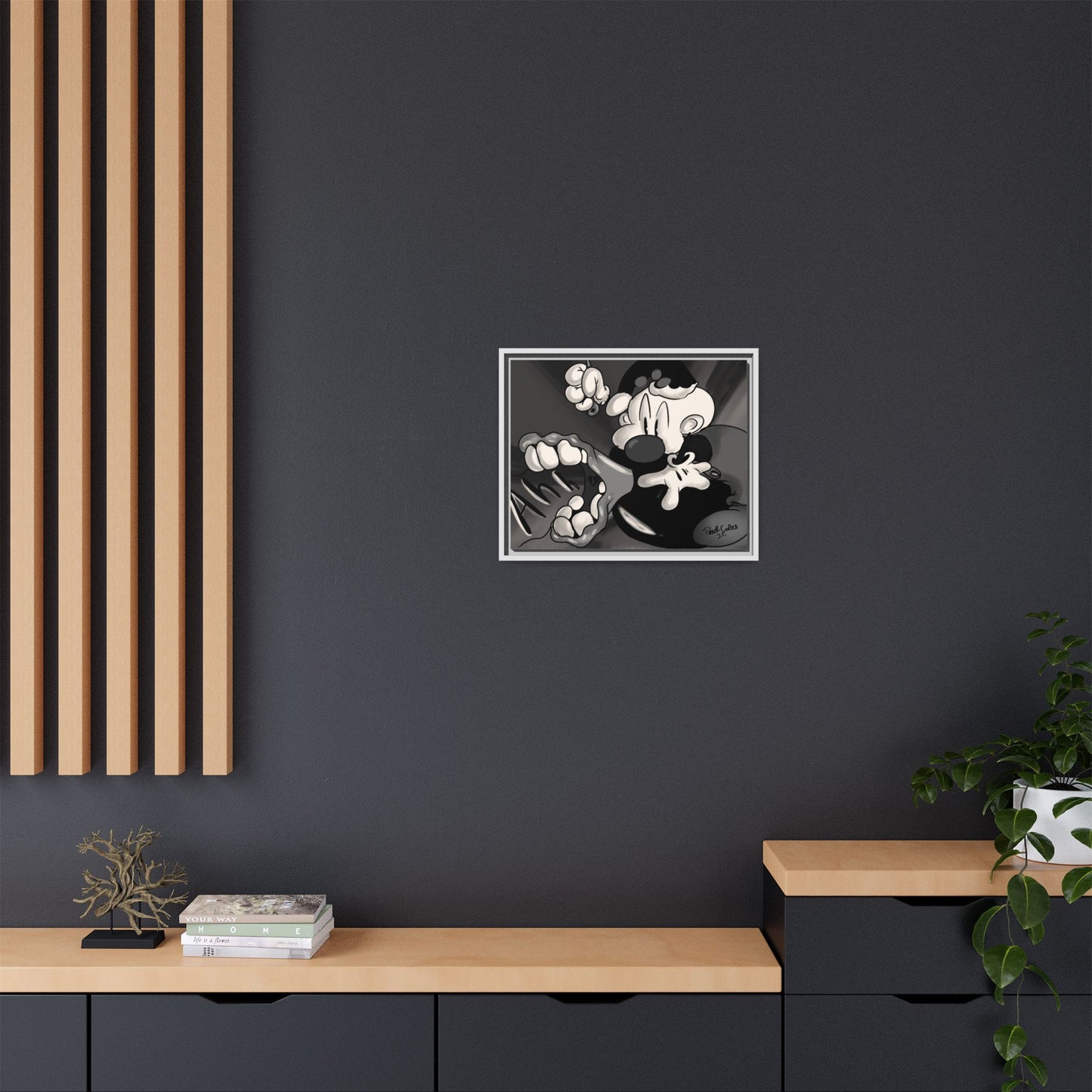 Screaming Circus  Matte Canvas Framed Art — Monochrome Retro Character Print