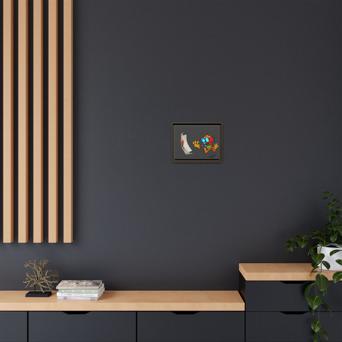 Android  Irony Framed Matte Canvas Art — Colorful Cartoon Robot Print