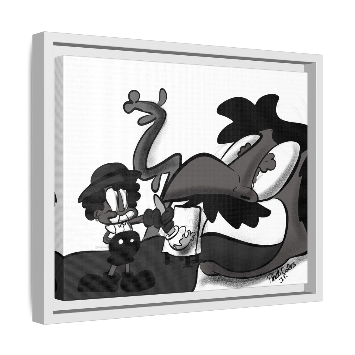 Jack & The Bean Stalk  Matte Canvas Framed Art — Monochrome Retro Character Print