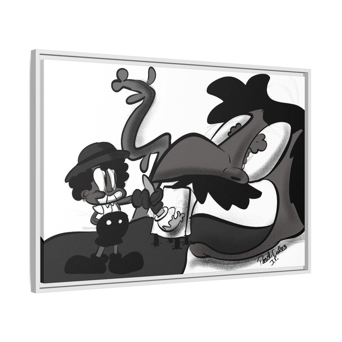 Jack & The Bean Stalk  Matte Canvas Framed Art — Monochrome Retro Character Print