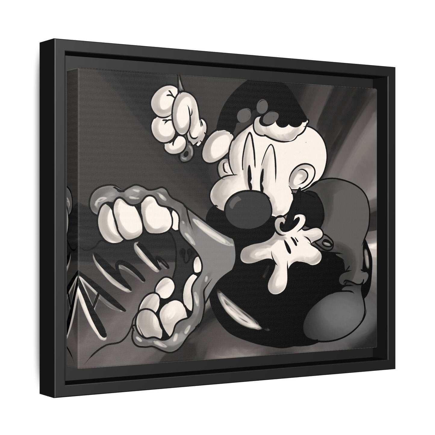 Screaming Circus  Matte Canvas Framed Art — Monochrome Retro Character Print