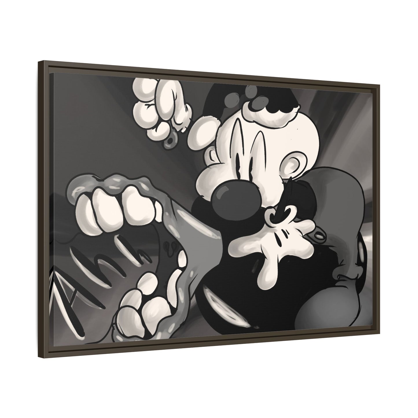 Screaming Circus  Matte Canvas Framed Art — Monochrome Retro Character Print
