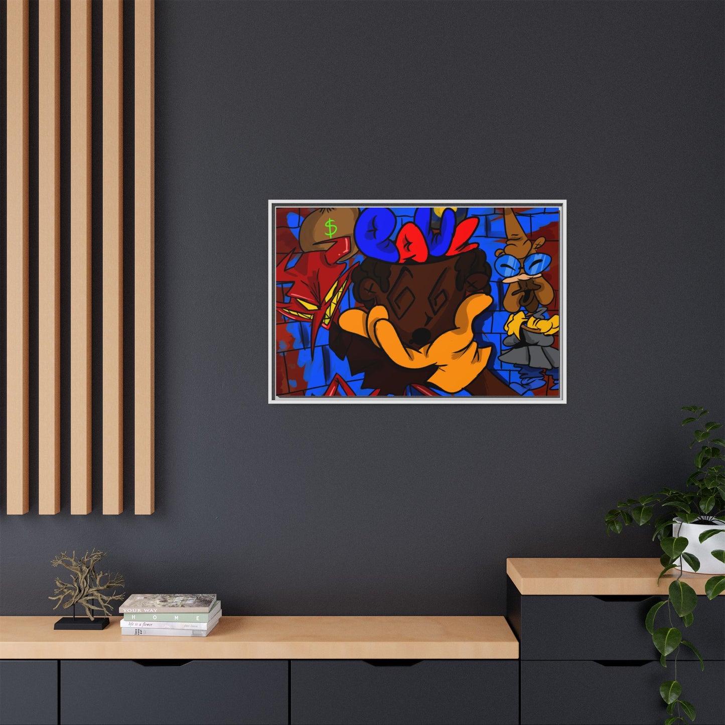 Head Space Hustle Framed Matte Canvas Print — Colorful Urban Graffiti Art