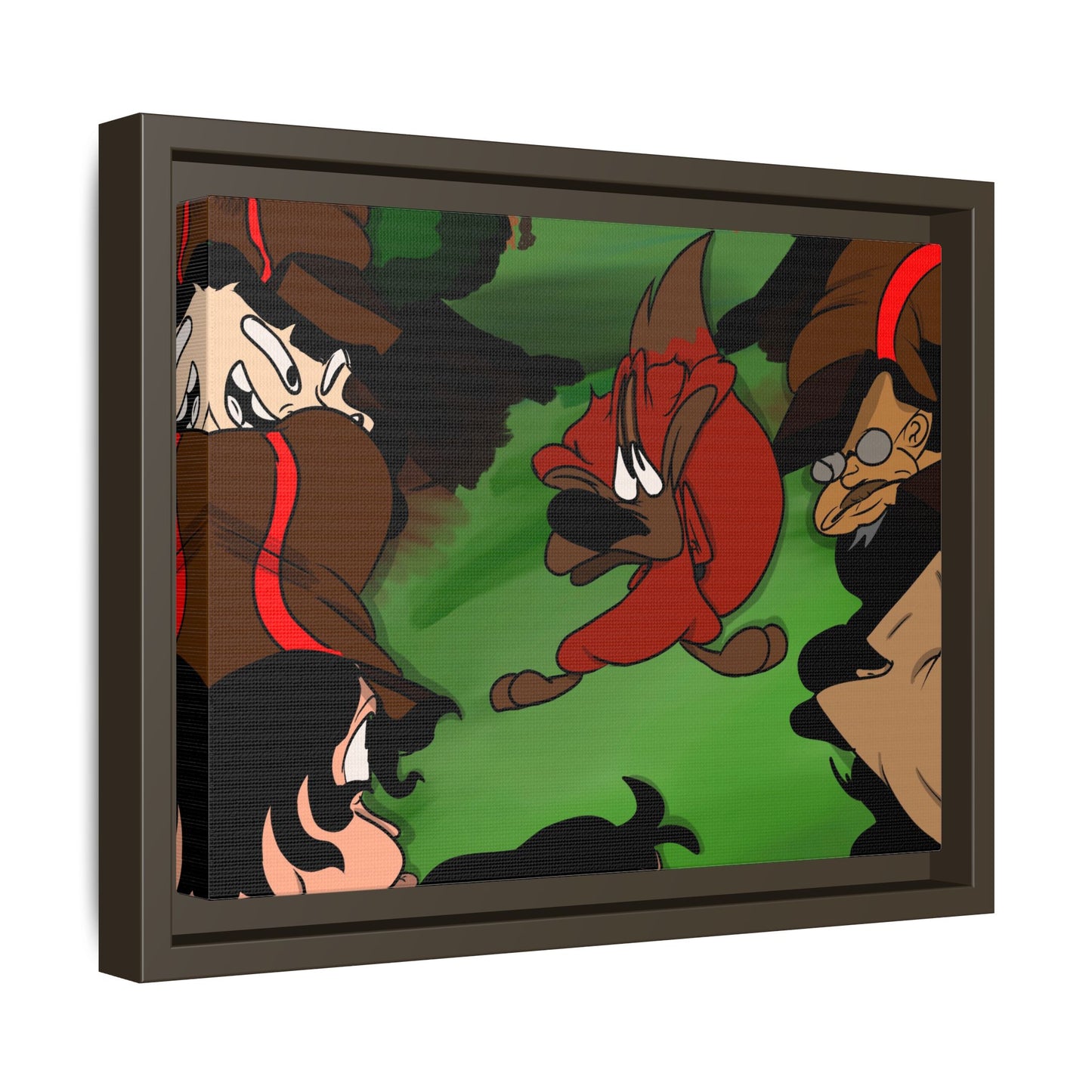 Hunting Season Framed Matte Canvas Art — Vintage Cartoon Band of Pirates Illustration