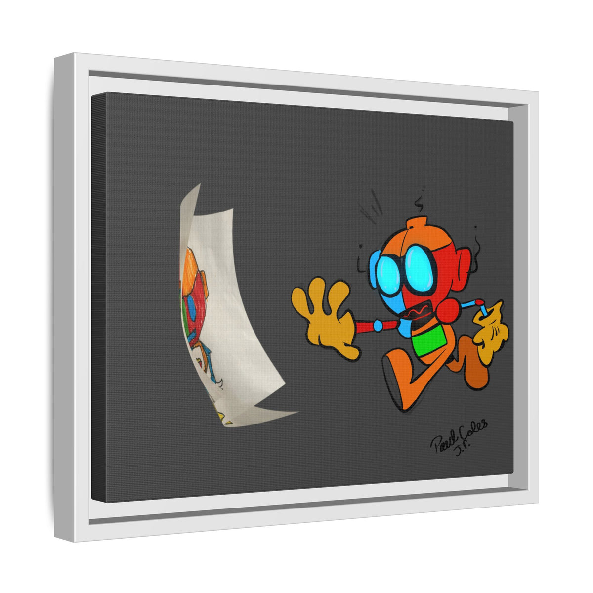 Android  Irony Framed Matte Canvas Art — Colorful Cartoon Robot Print