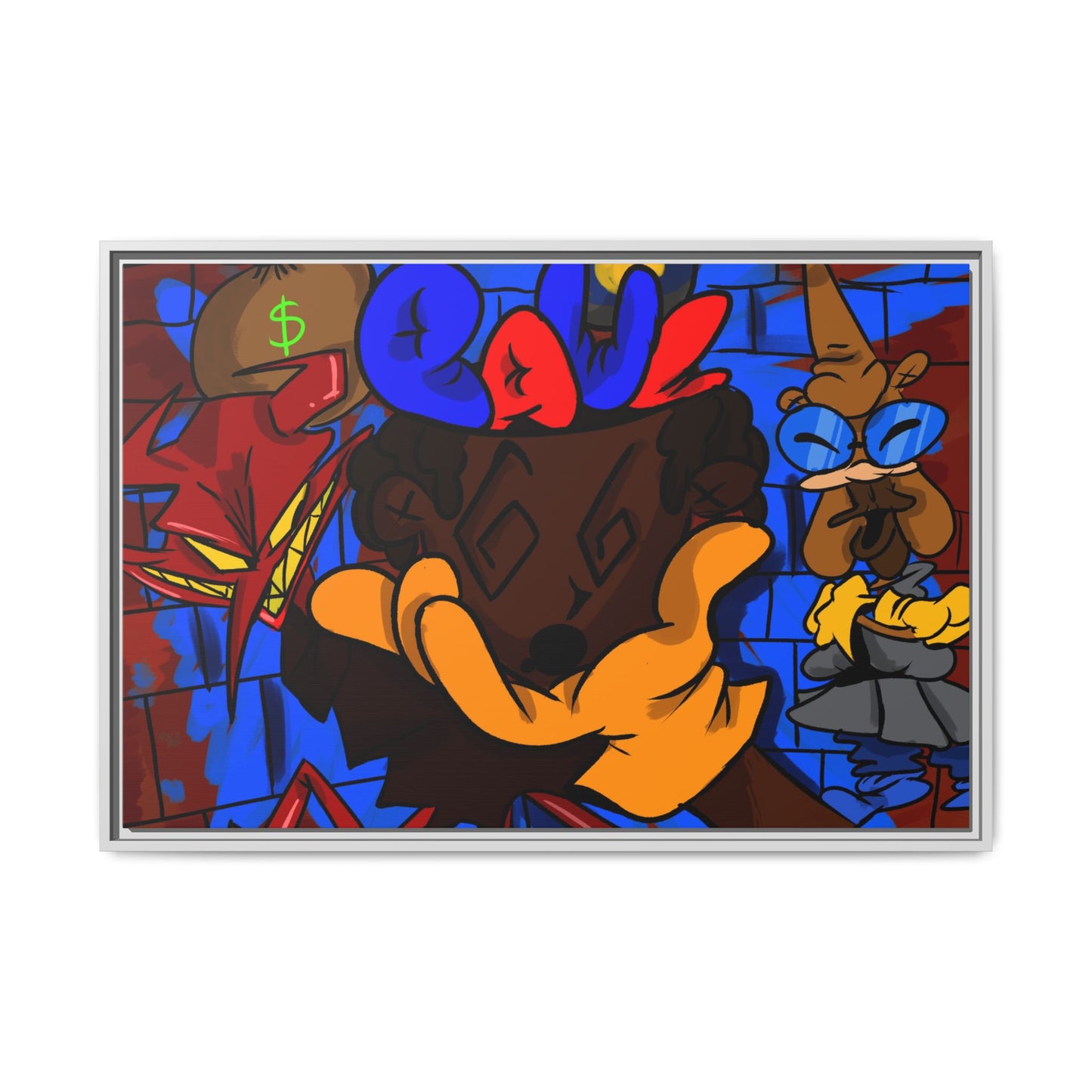 Head Space Hustle Framed Matte Canvas Print — Colorful Urban Graffiti Art