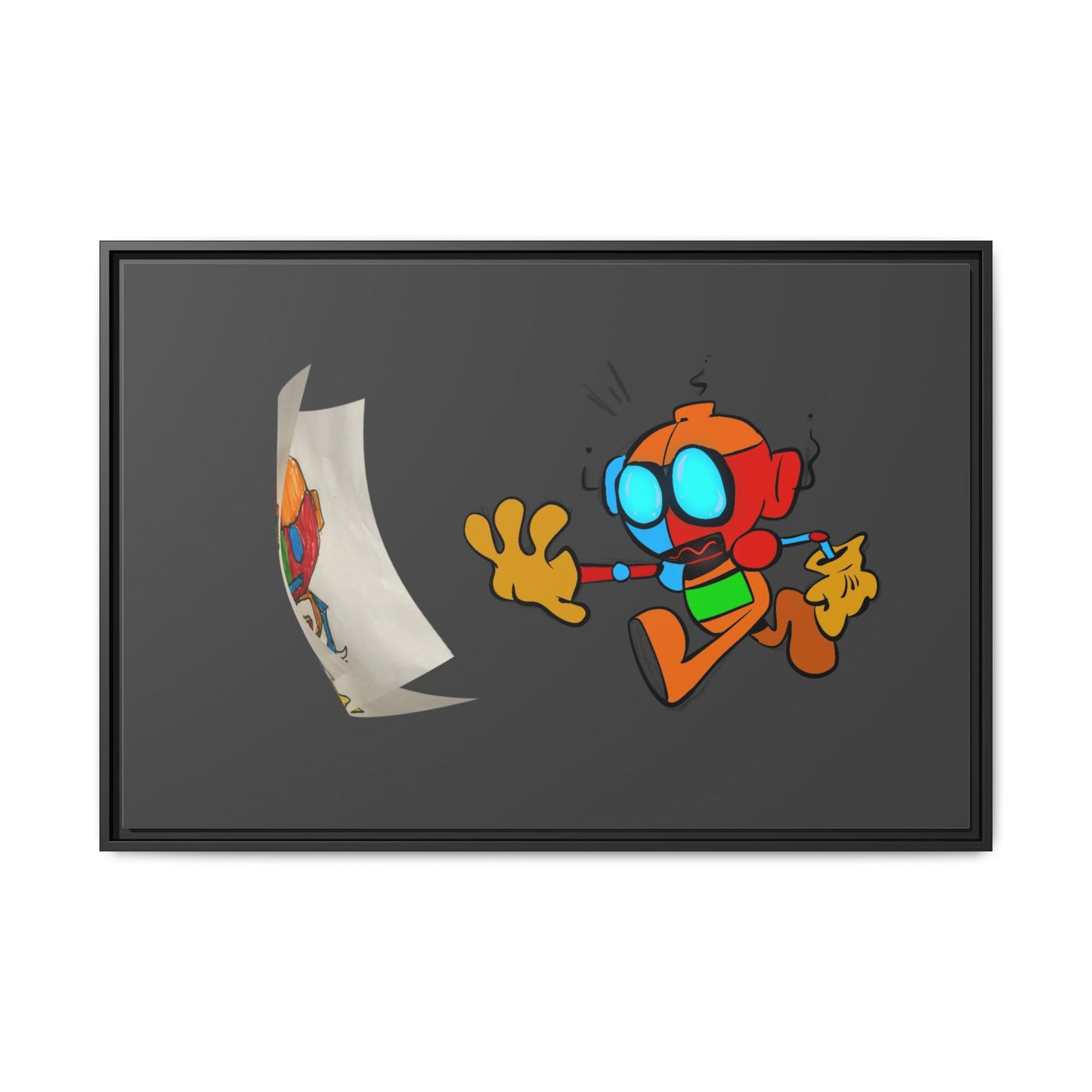 Android  Irony Framed Matte Canvas Art — Colorful Cartoon Robot Print