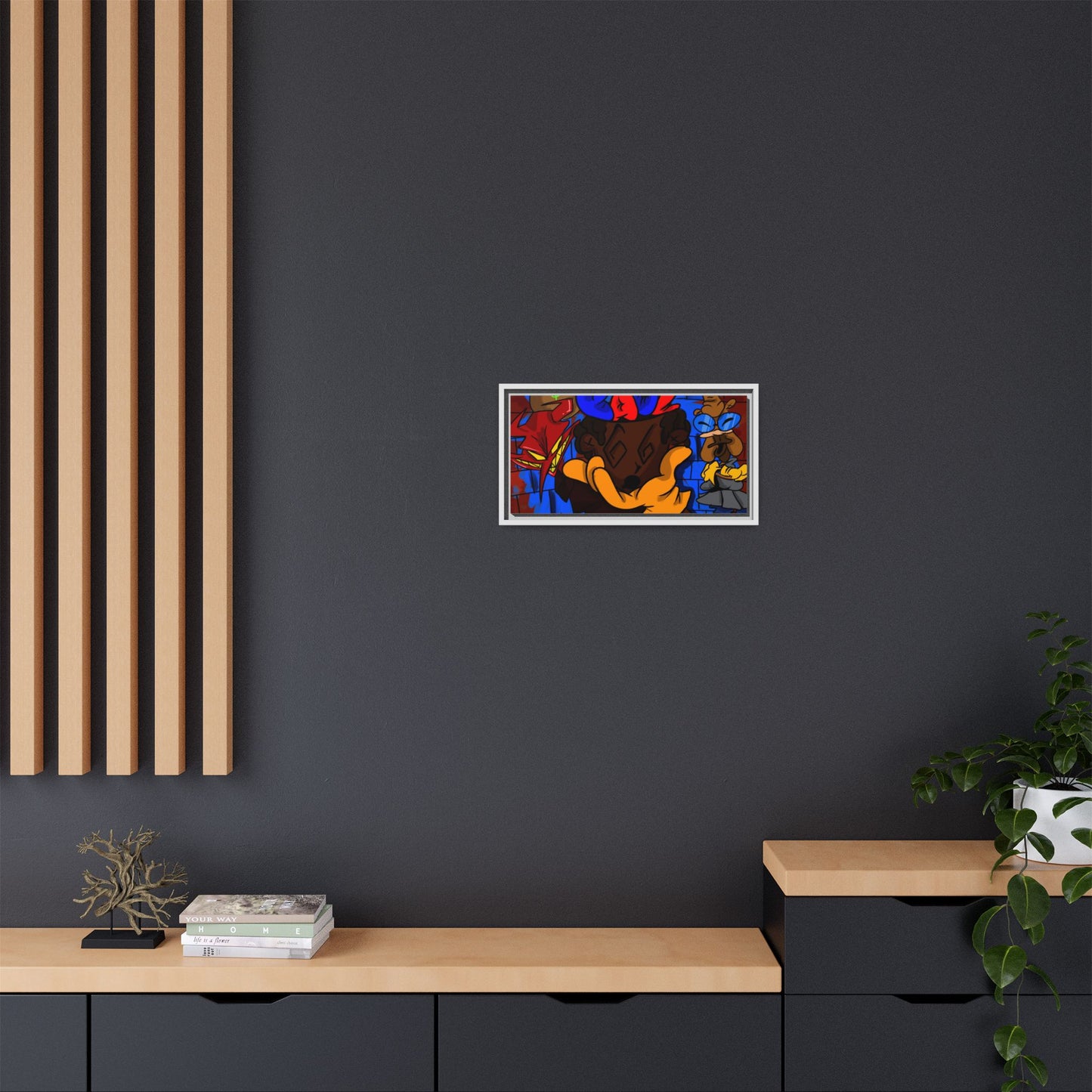 Head Space Hustle Framed Matte Canvas Print — Colorful Urban Graffiti Art