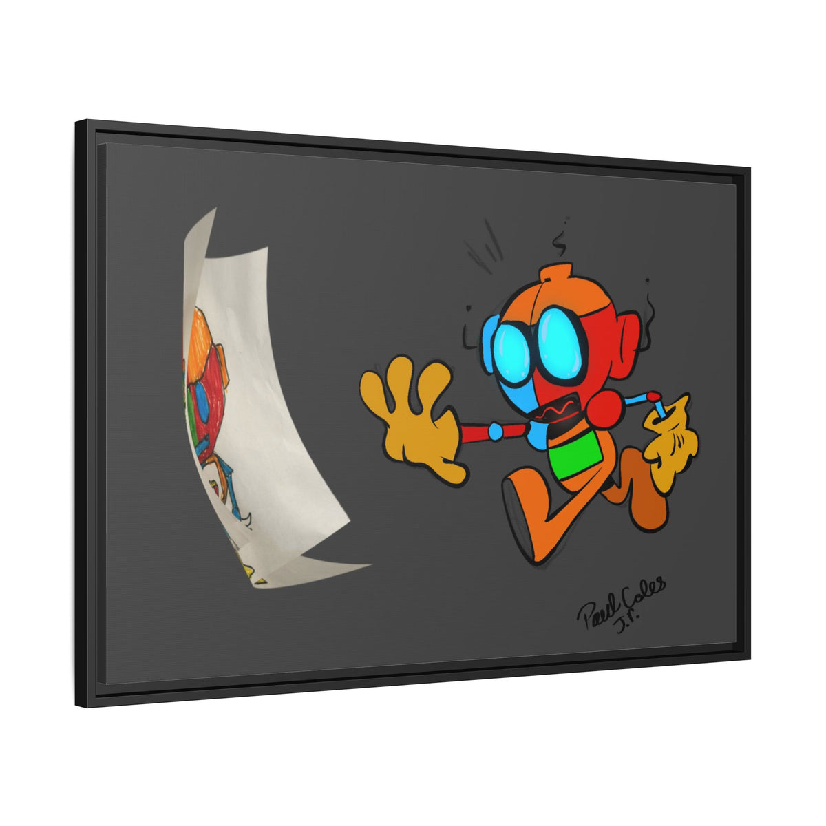 Android  Irony Framed Matte Canvas Art — Colorful Cartoon Robot Print