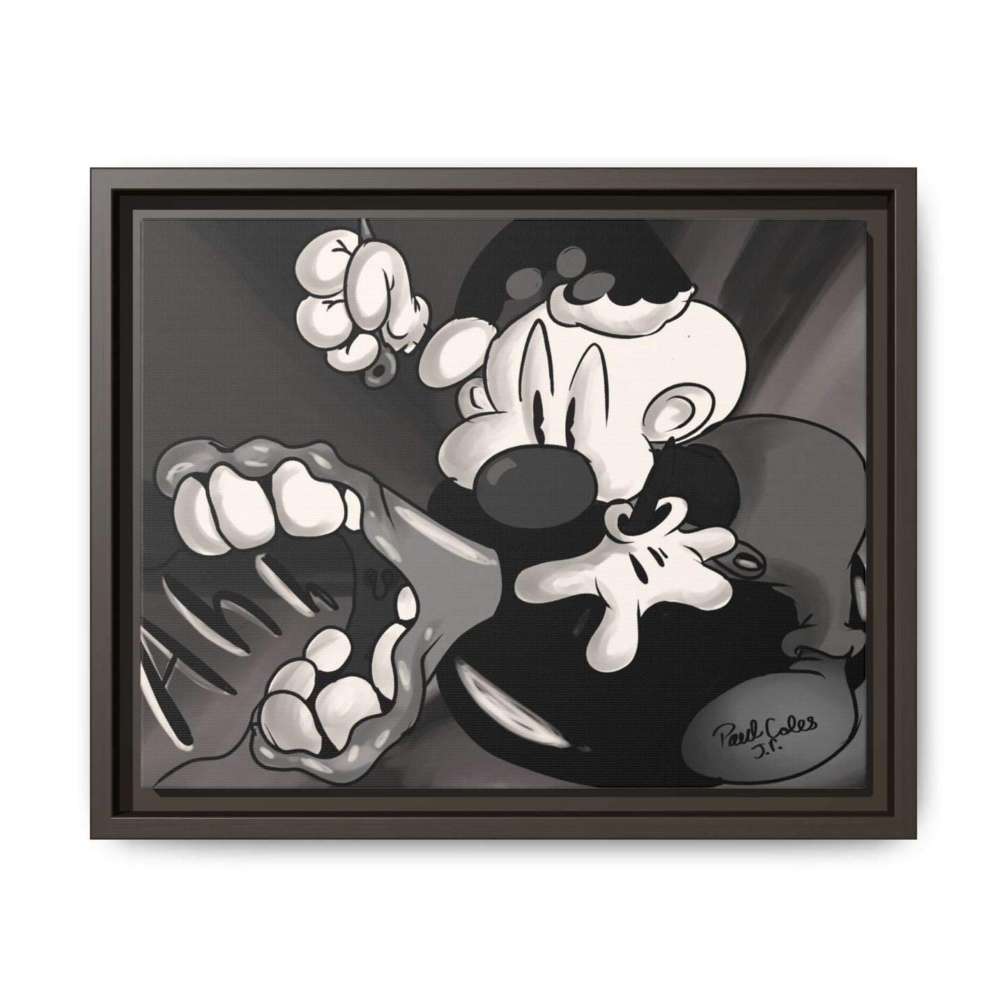 Screaming Circus  Matte Canvas Framed Art — Monochrome Retro Character Print