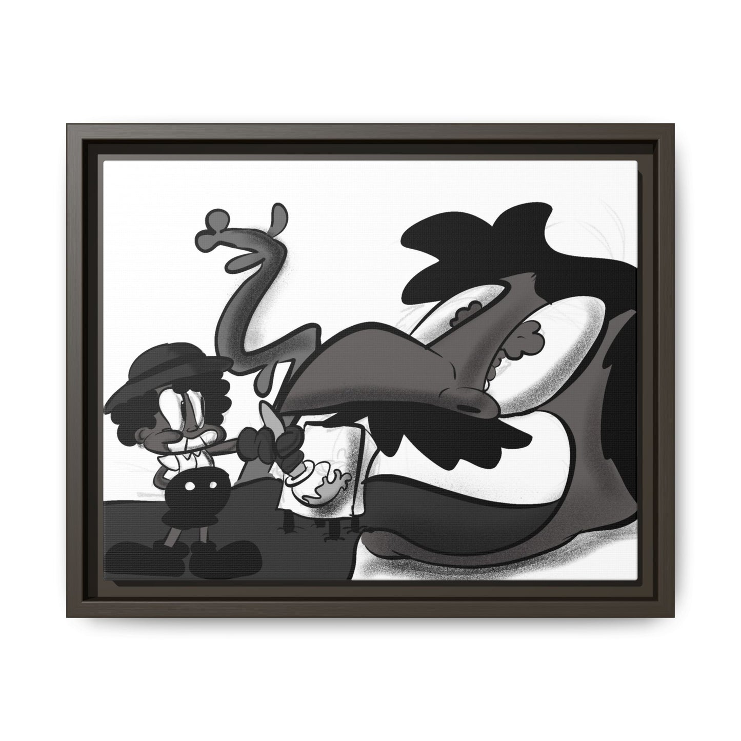 Jack & The Bean Stalk  Matte Canvas Framed Art — Monochrome Retro Character Print
