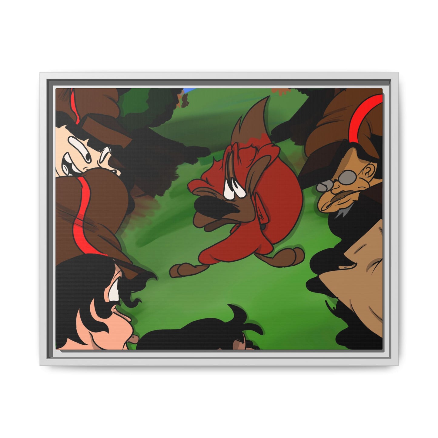 Hunting Season Framed Matte Canvas Art — Vintage Cartoon Band of Pirates Illustration