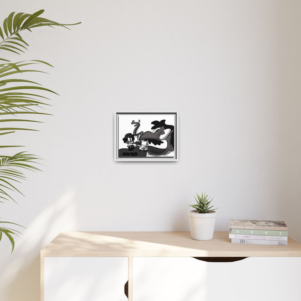 Jack & The Bean Stalk  Matte Canvas Framed Art — Monochrome Retro Character Print