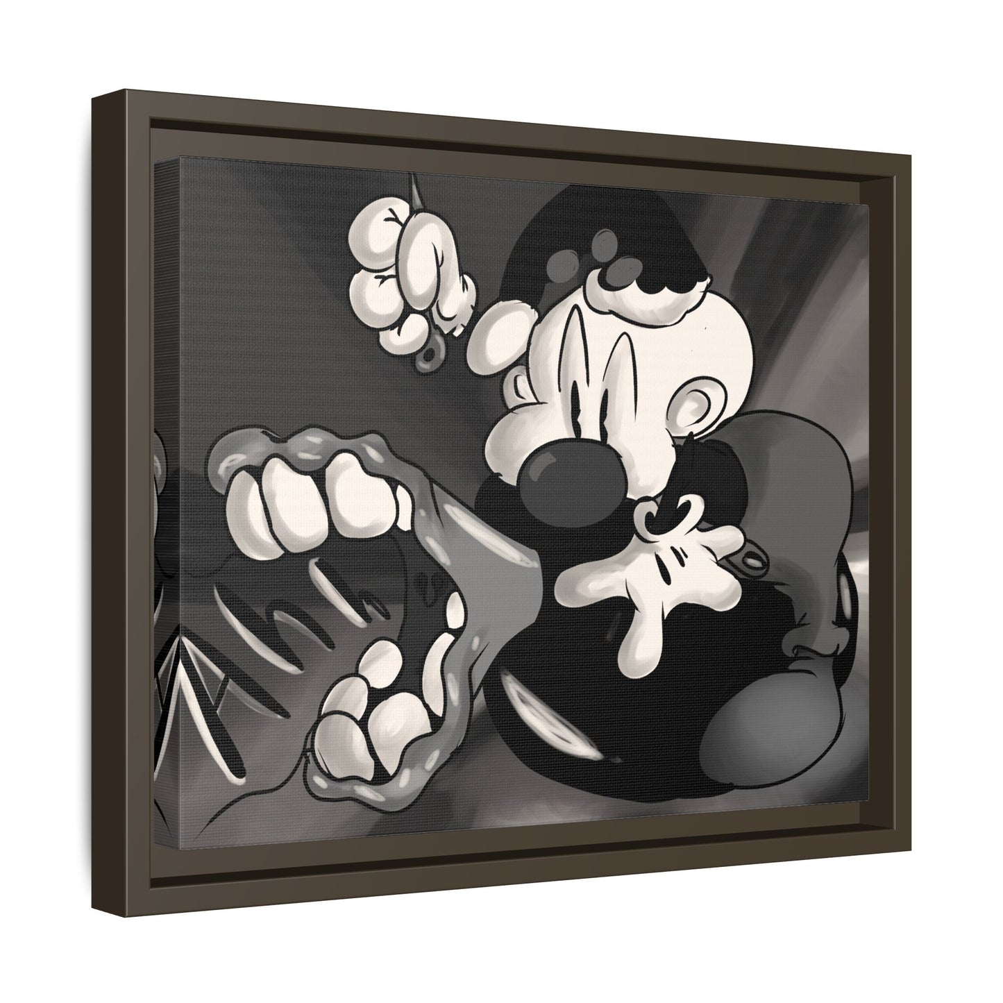 Screaming Circus  Matte Canvas Framed Art — Monochrome Retro Character Print