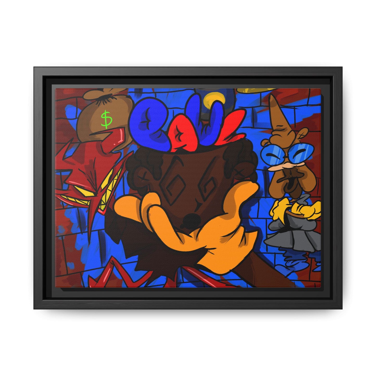 Head Space Hustle Framed Matte Canvas Print — Colorful Urban Graffiti Art