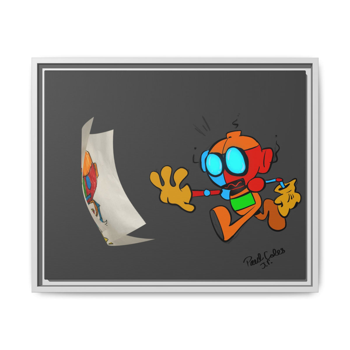 Android  Irony Framed Matte Canvas Art — Colorful Cartoon Robot Print