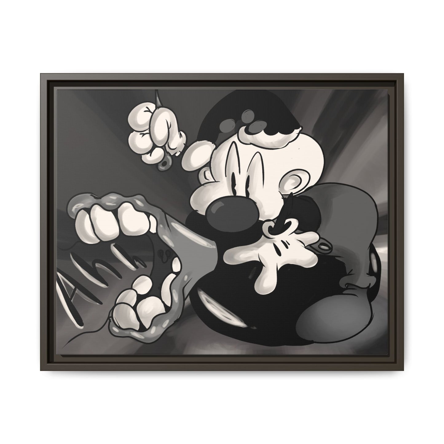Screaming Circus  Matte Canvas Framed Art — Monochrome Retro Character Print