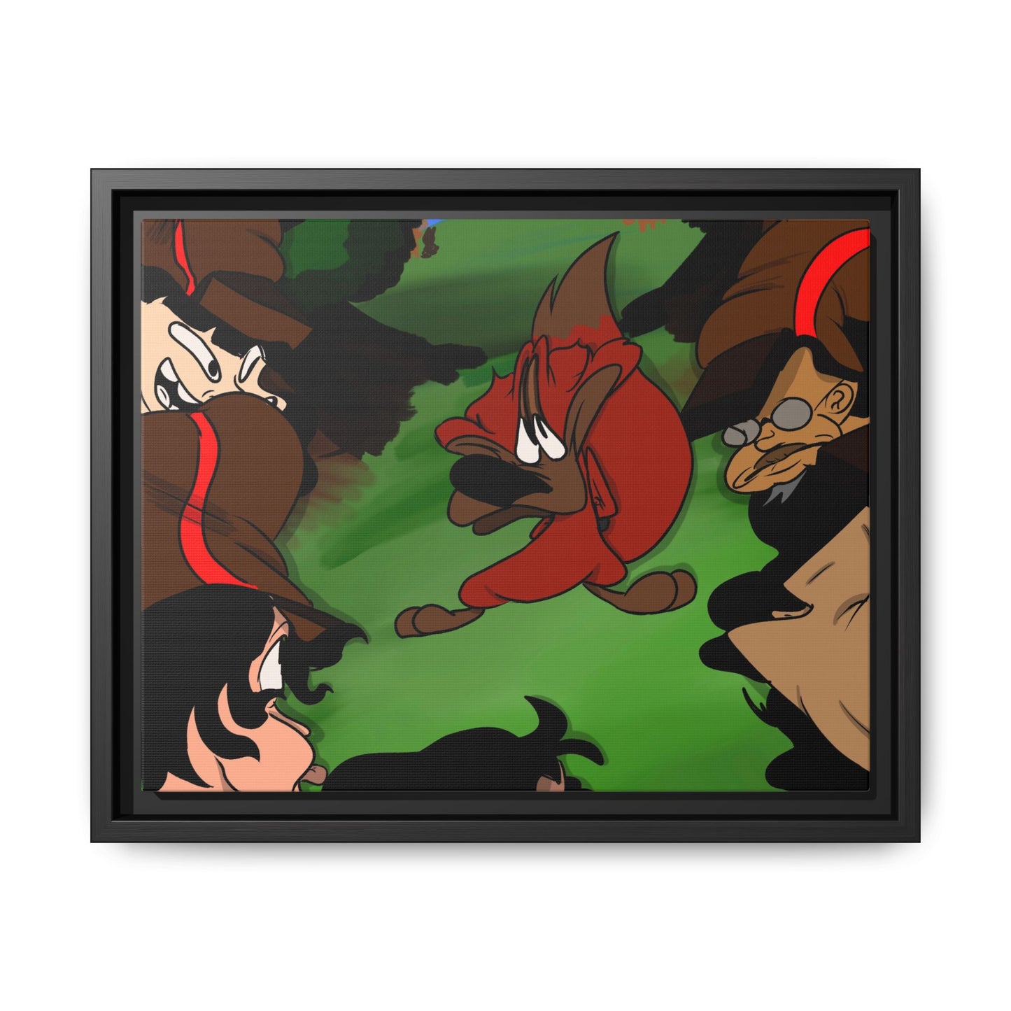 Hunting Season Framed Matte Canvas Art — Vintage Cartoon Band of Pirates Illustration