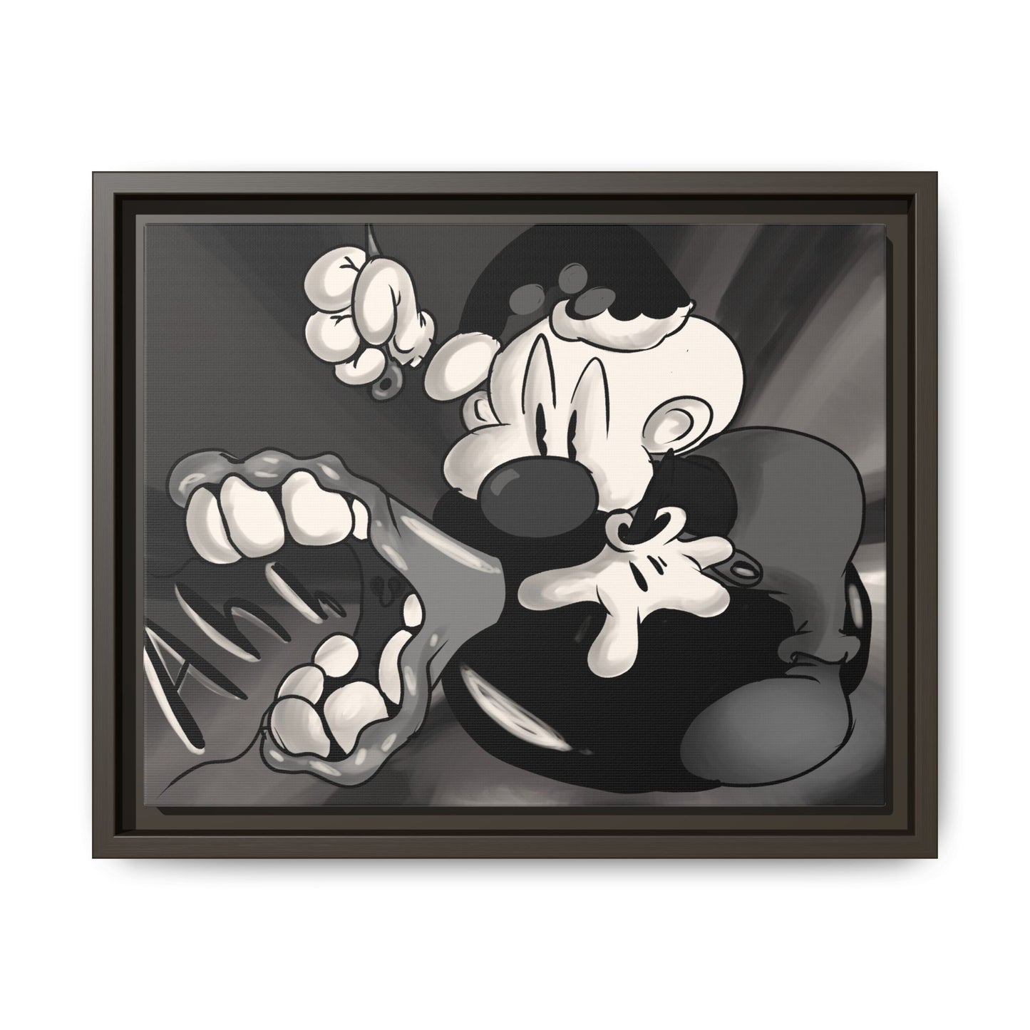 Screaming Circus  Matte Canvas Framed Art — Monochrome Retro Character Print