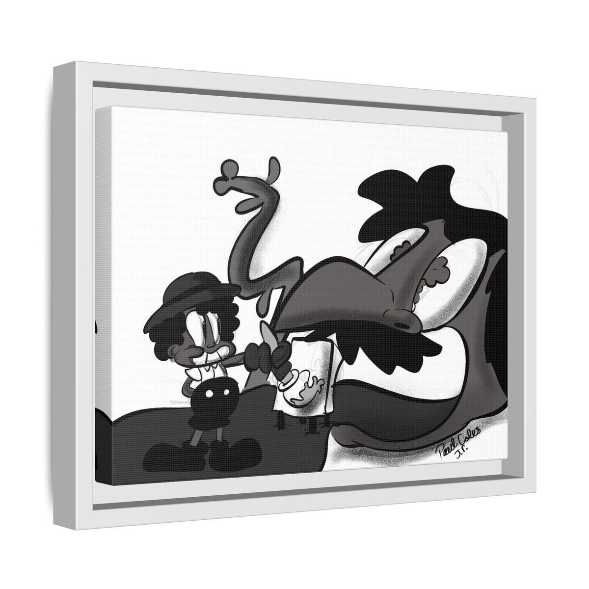 Jack & The Bean Stalk  Matte Canvas Framed Art — Monochrome Retro Character Print