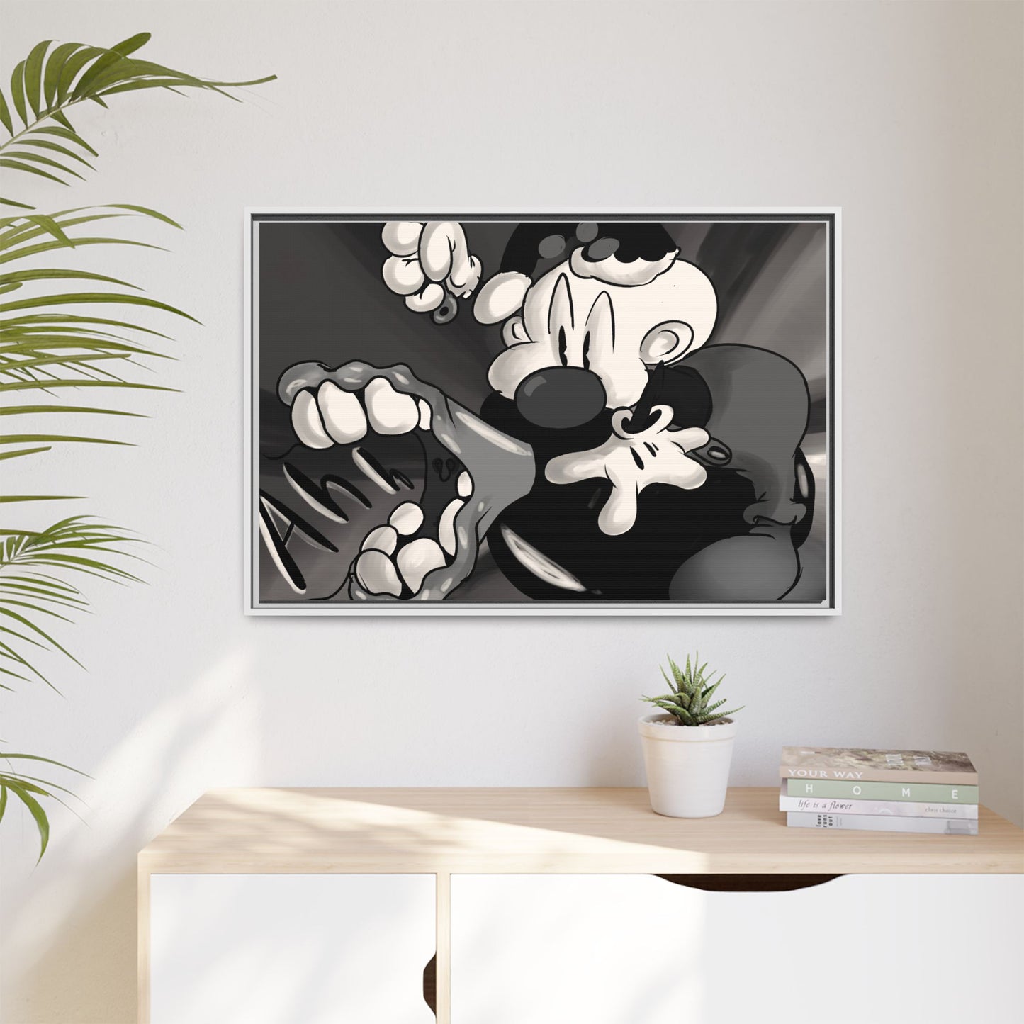 Screaming Circus  Matte Canvas Framed Art — Monochrome Retro Character Print