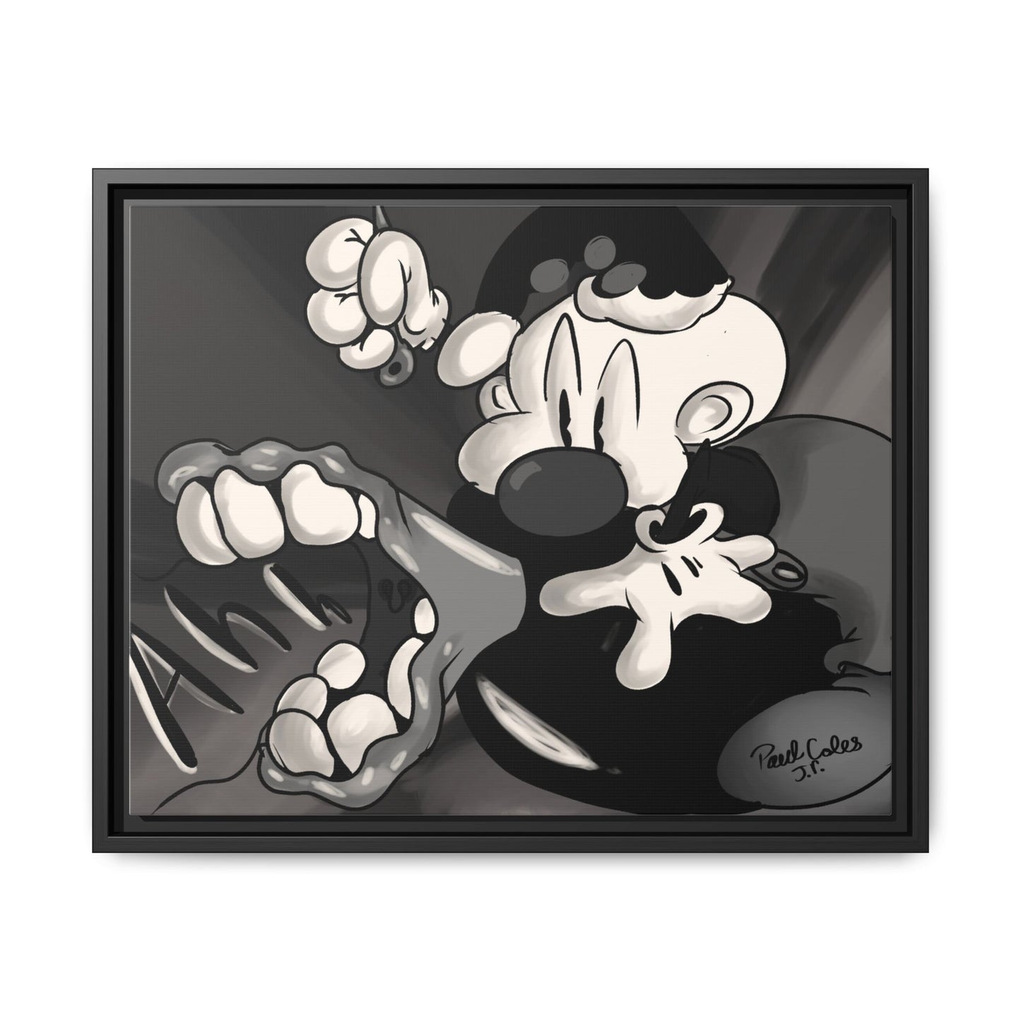Screaming Circus  Matte Canvas Framed Art — Monochrome Retro Character Print