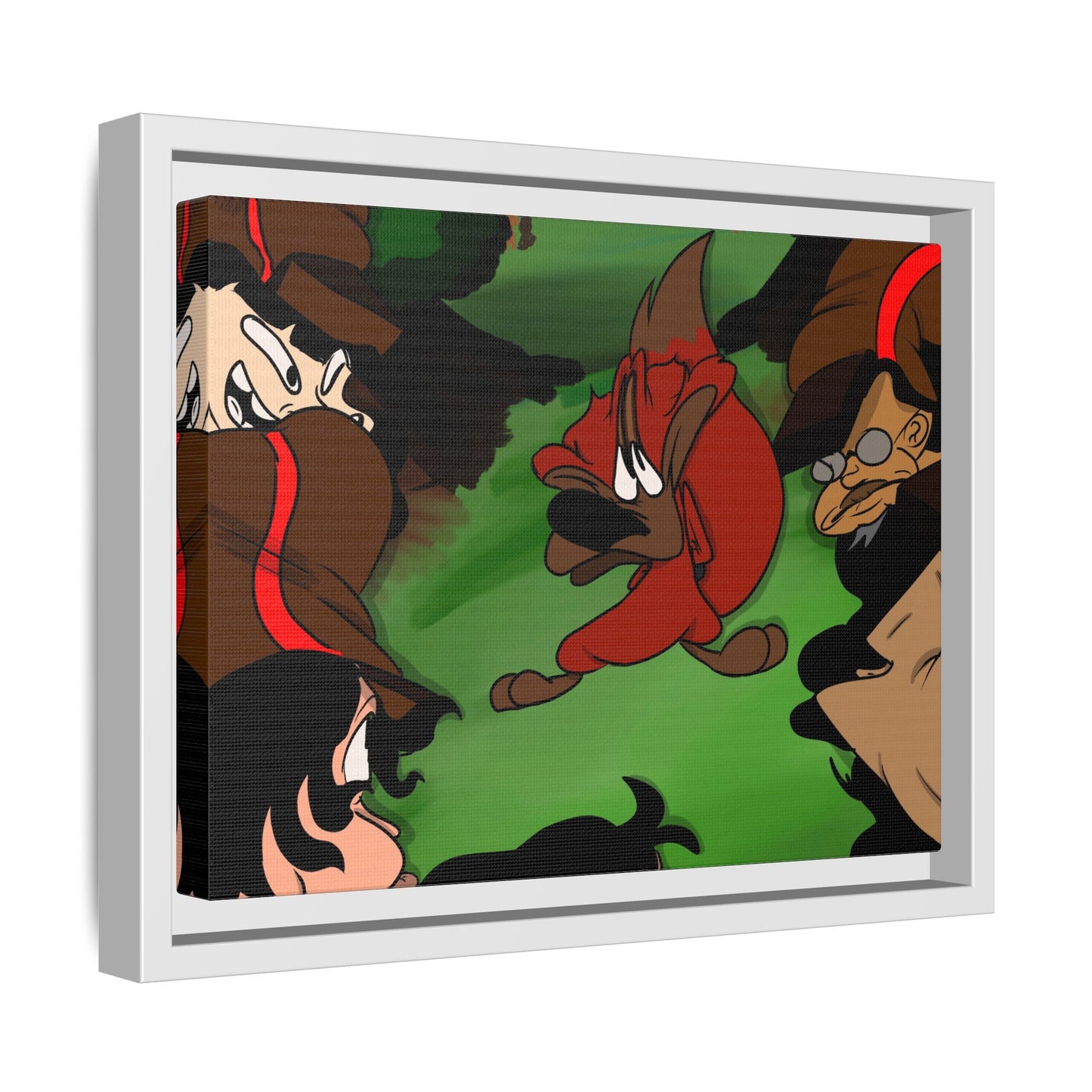 Hunting Season Framed Matte Canvas Art — Vintage Cartoon Band of Pirates Illustration