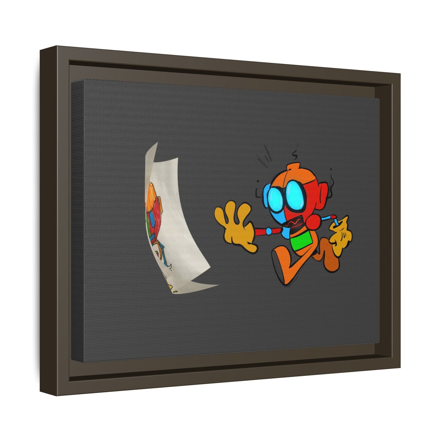 Android  Irony Framed Matte Canvas Art — Colorful Cartoon Robot Print