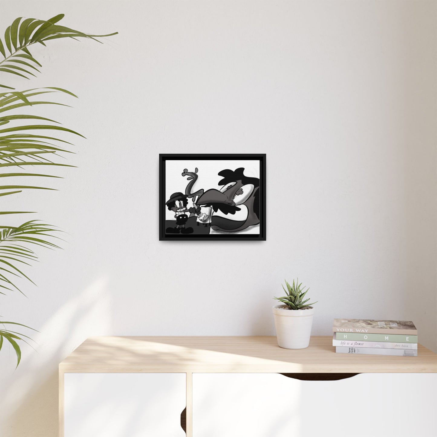 Jack & The Bean Stalk  Matte Canvas Framed Art — Monochrome Retro Character Print