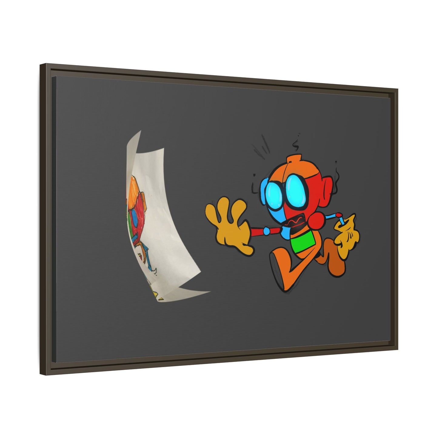 Android  Irony Framed Matte Canvas Art — Colorful Cartoon Robot Print