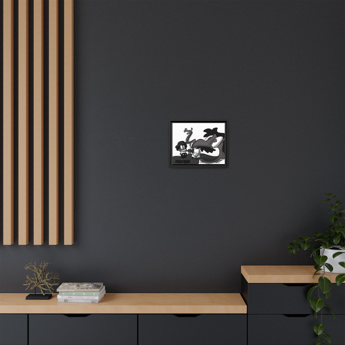Jack & The Bean Stalk  Matte Canvas Framed Art — Monochrome Retro Character Print