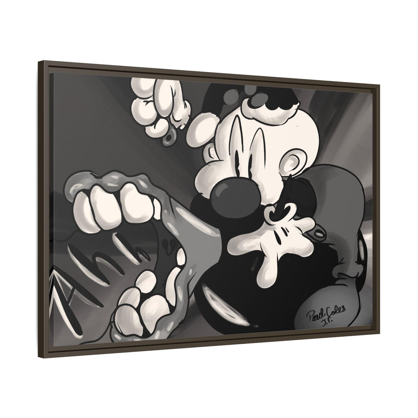 Screaming Circus  Matte Canvas Framed Art — Monochrome Retro Character Print