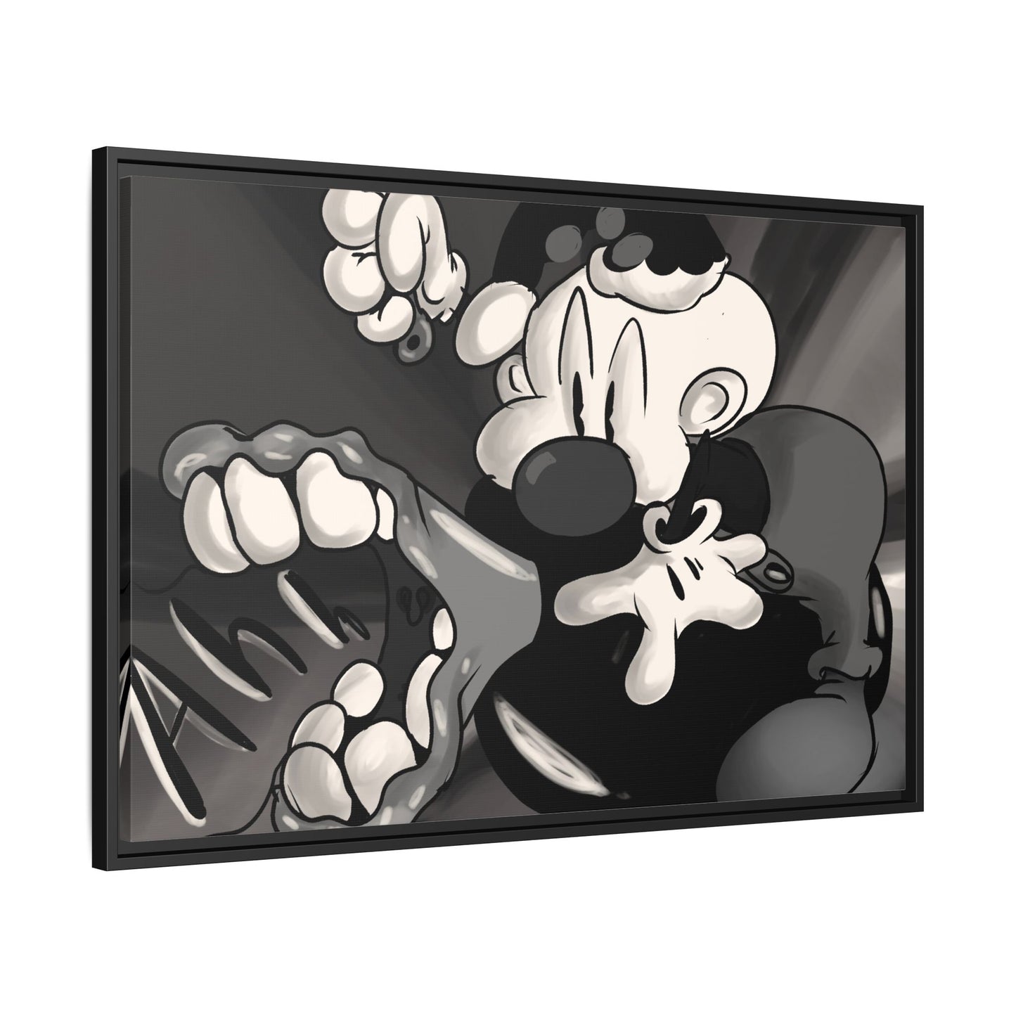 Screaming Circus  Matte Canvas Framed Art — Monochrome Retro Character Print