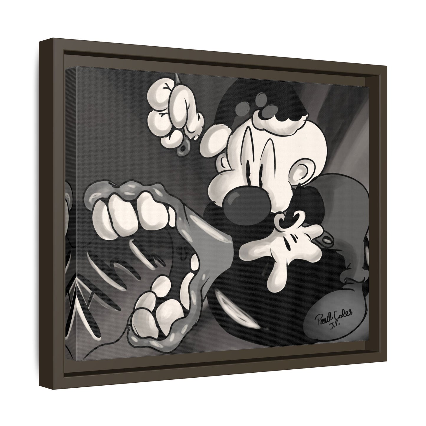 Screaming Circus  Matte Canvas Framed Art — Monochrome Retro Character Print