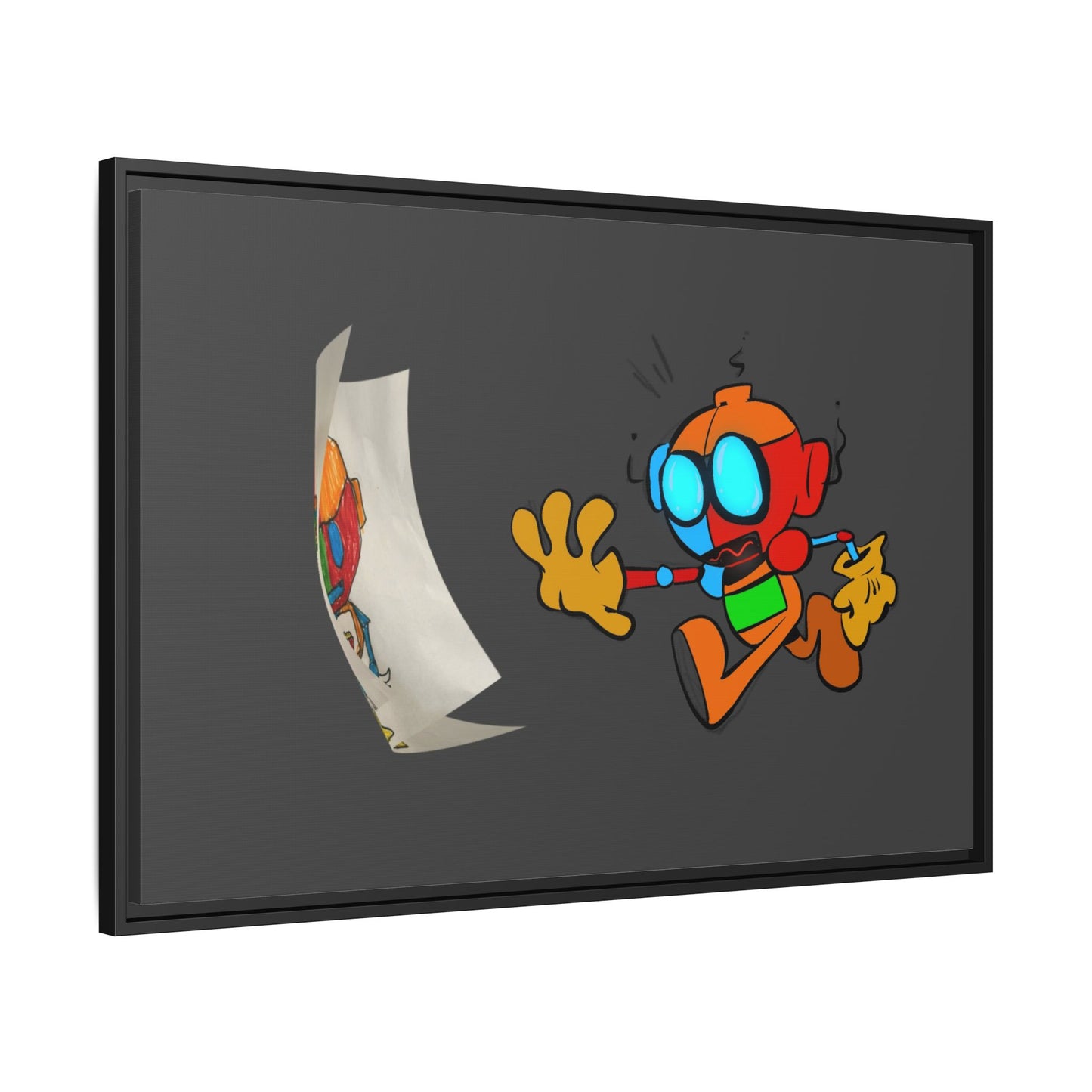 Android  Irony Framed Matte Canvas Art — Colorful Cartoon Robot Print