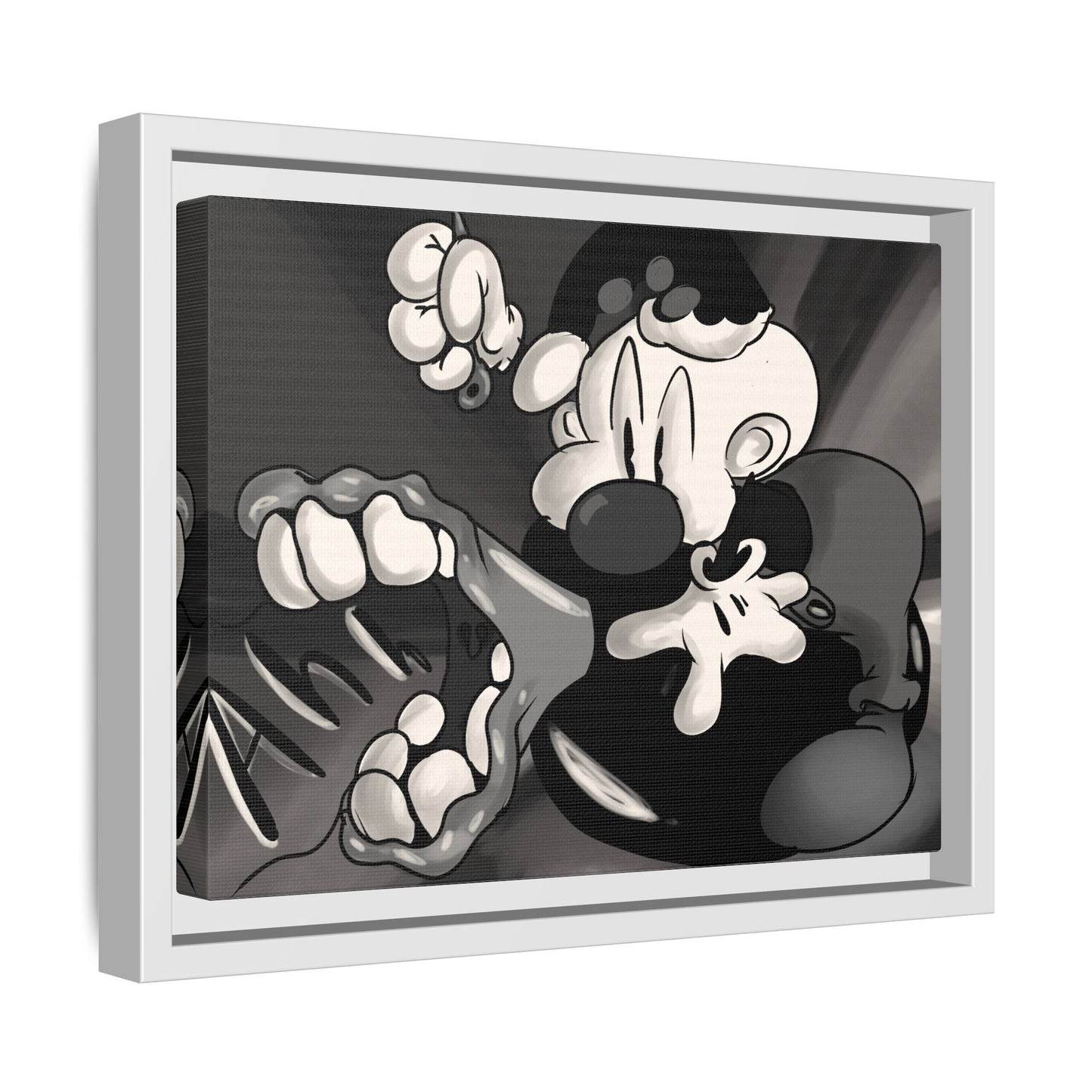 Screaming Circus  Matte Canvas Framed Art — Monochrome Retro Character Print