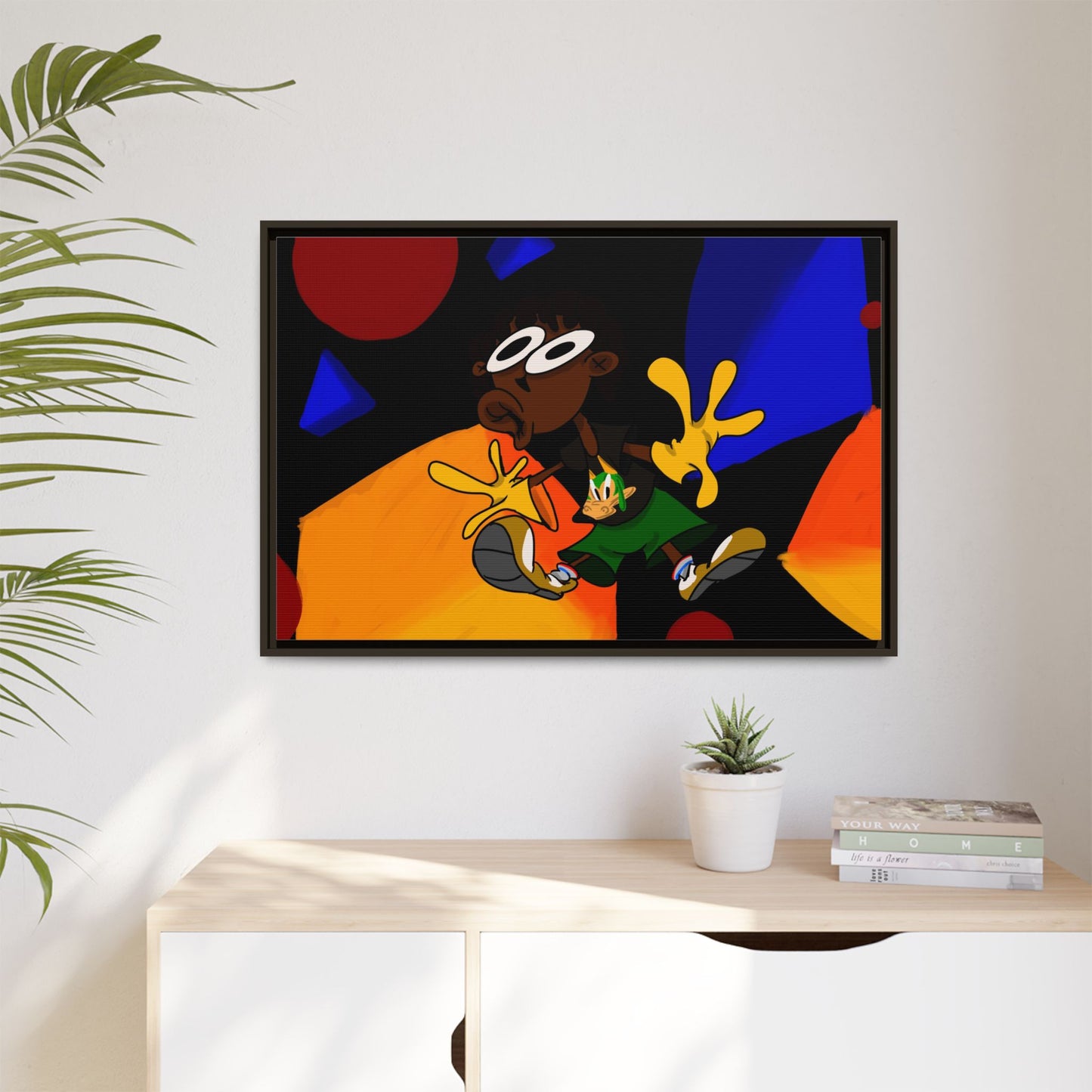 Gravity Colorful Cartoon Art Print — Framed Matte Canvas