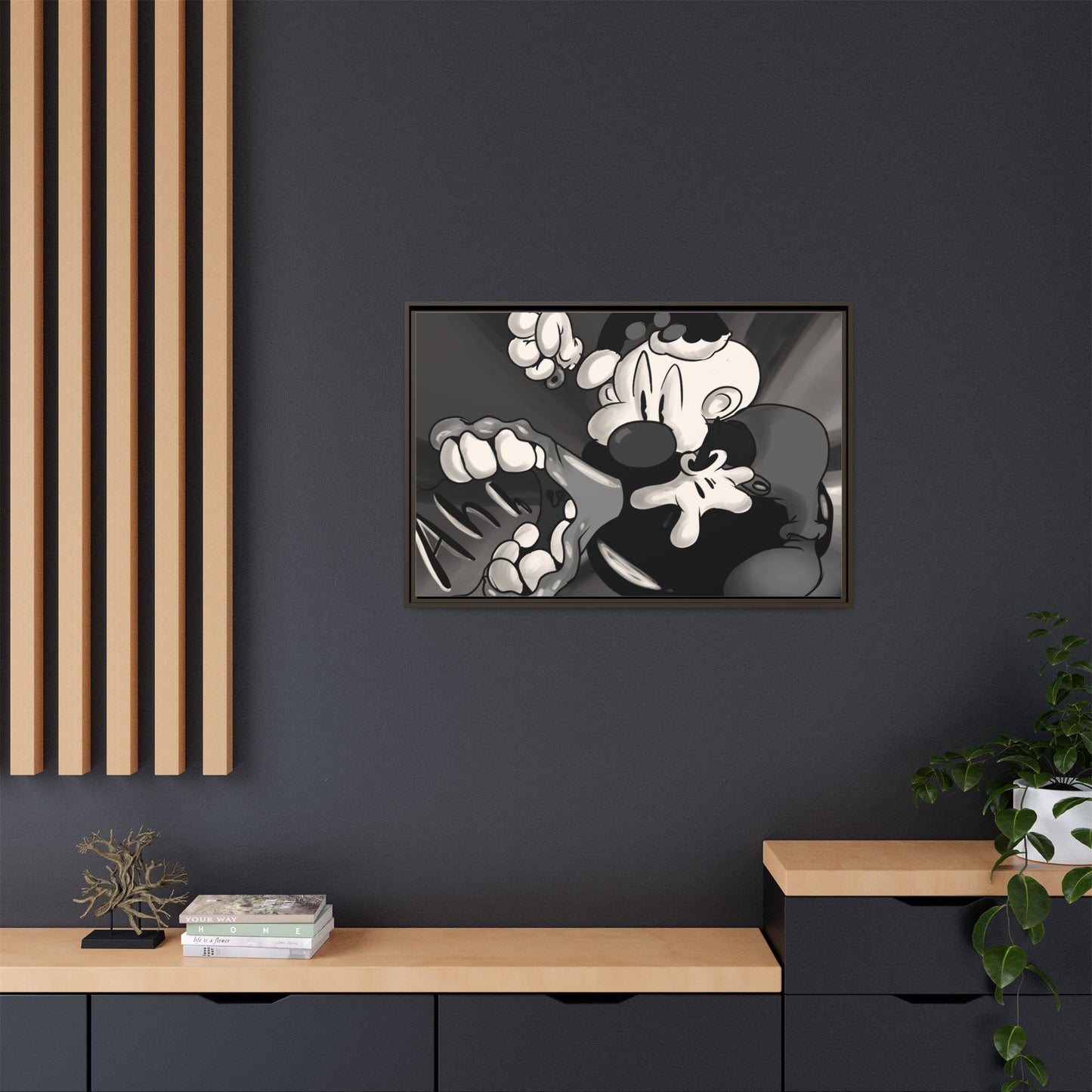 Screaming Circus  Matte Canvas Framed Art — Monochrome Retro Character Print