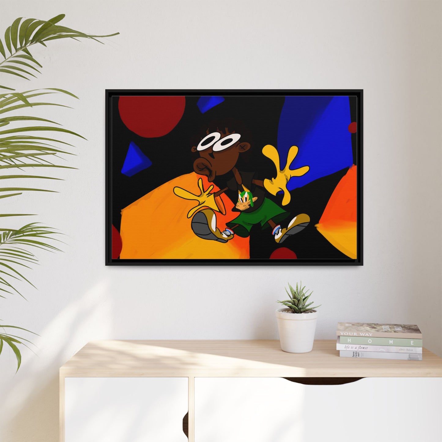 Gravity Colorful Cartoon Art Print — Framed Matte Canvas