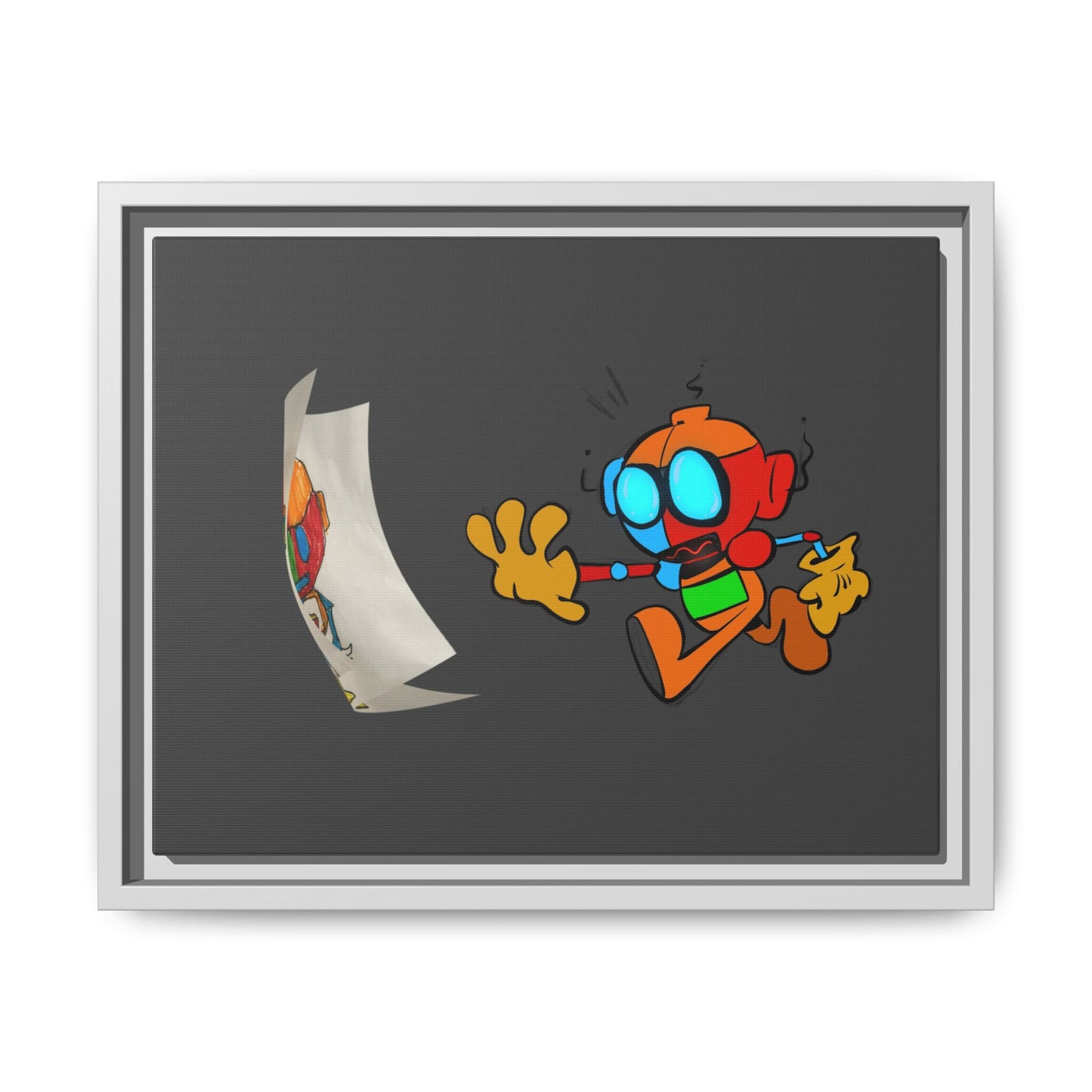 Android  Irony Framed Matte Canvas Art — Colorful Cartoon Robot Print