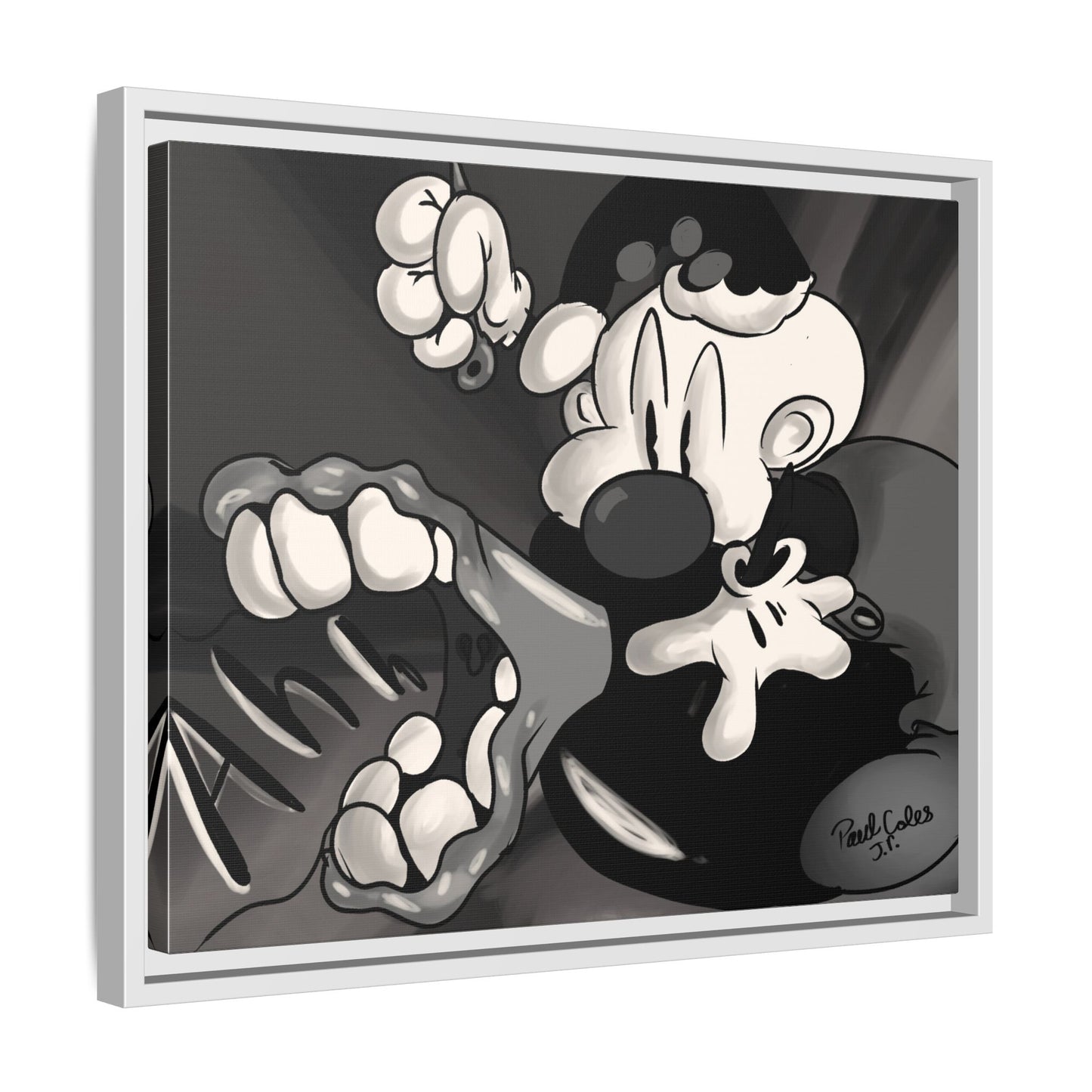 Screaming Circus  Matte Canvas Framed Art — Monochrome Retro Character Print
